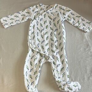 Aden + Anais - muslin cotton White and Green Alligator Footies One Piece
